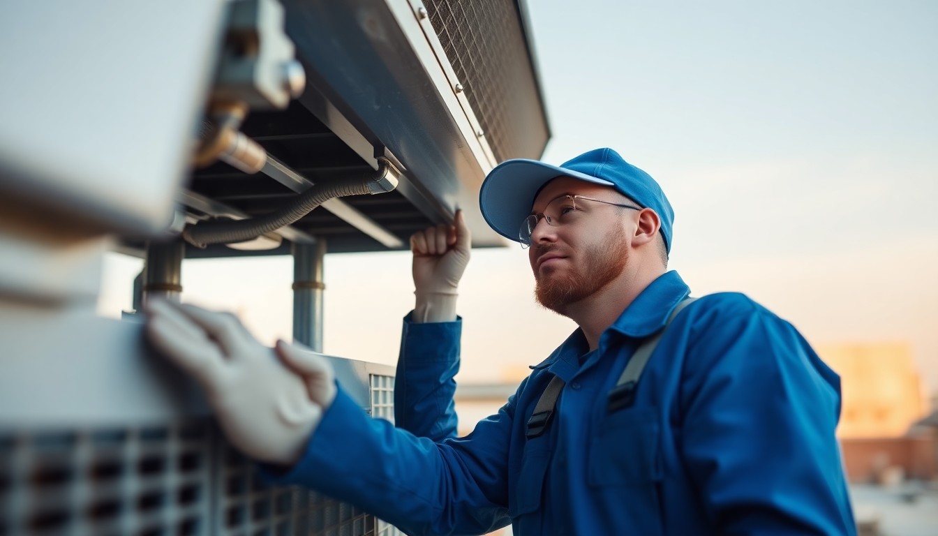 HVAC technician performing commercial maintenance