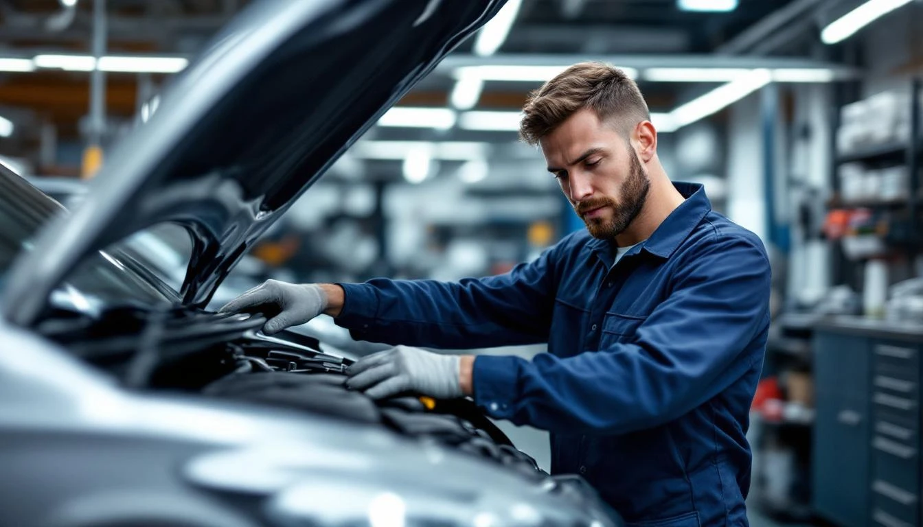 Mechanic working in an auto repair shop, representing an auto service business for sale