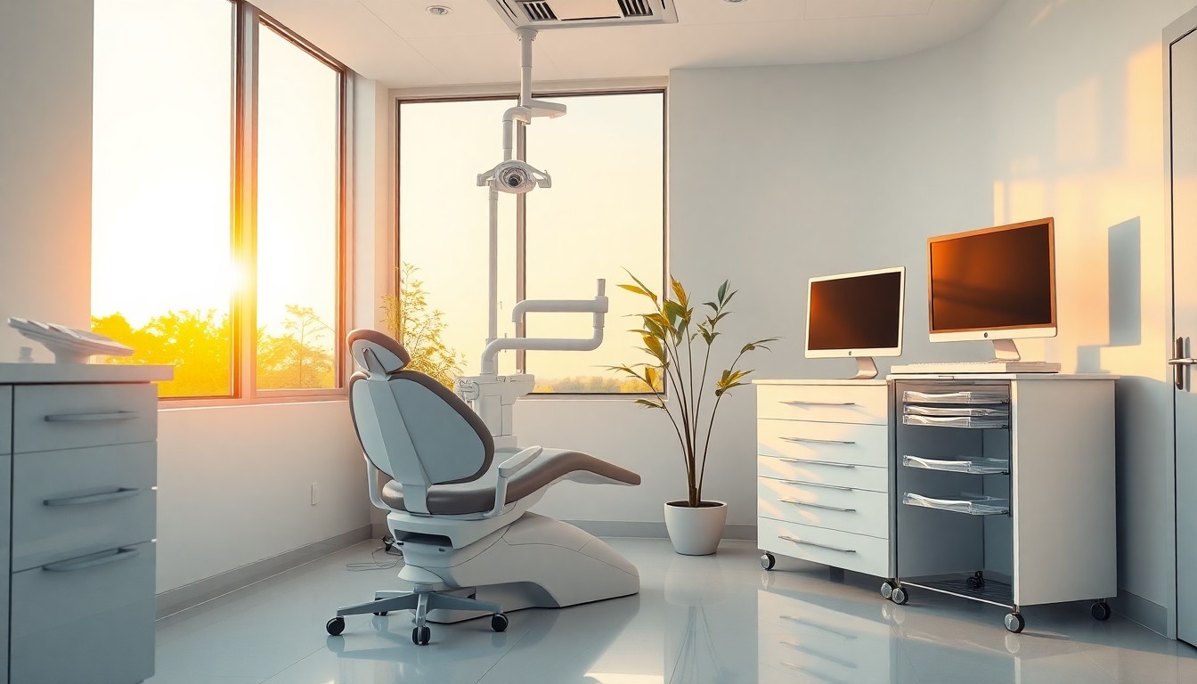 Modern dental treatment operatory interior at golden hour