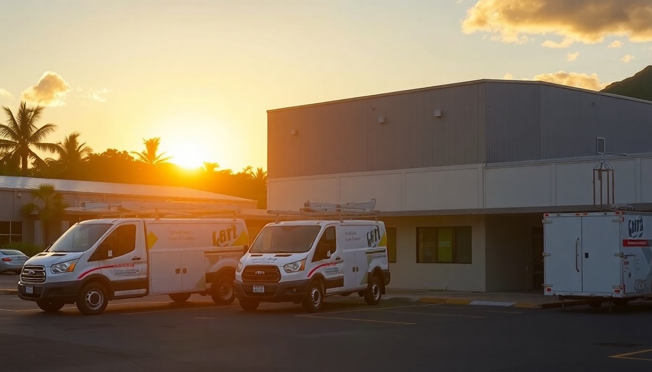 Electrical service operation in Hawaii at golden hour