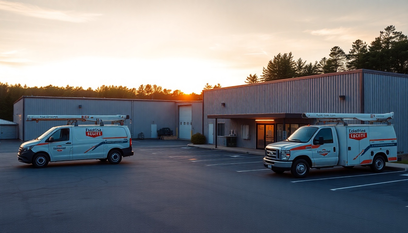 Electrical service operation in Maine at golden hour