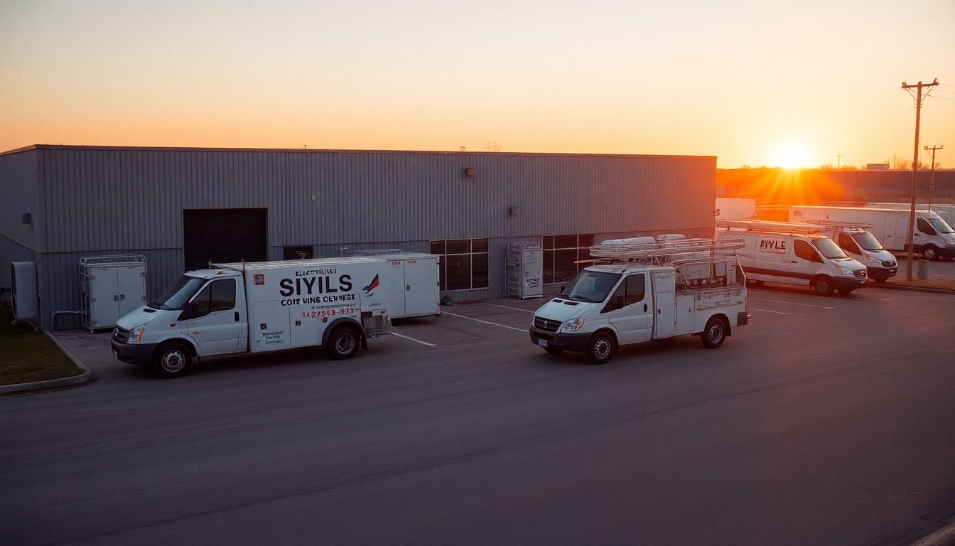 Electrical service operation in North Dakota at golden hour