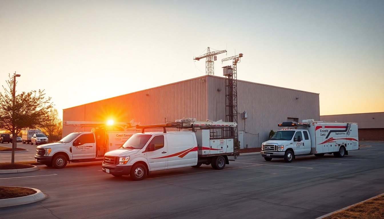 Electrical service operation in Oklahoma at golden hour
