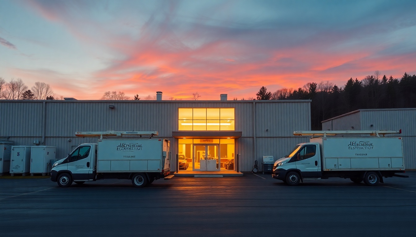 Electrical service operation in Vermont at golden hour
