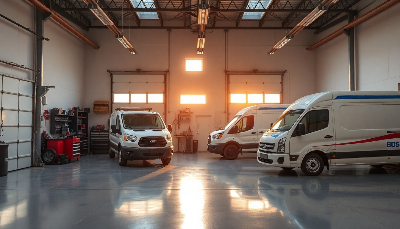 Garage Door service workspace in Iowa at golden hour