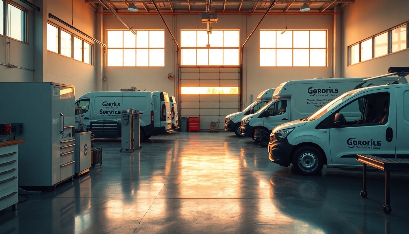 Garage Door service workspace in Kansas at golden hour
