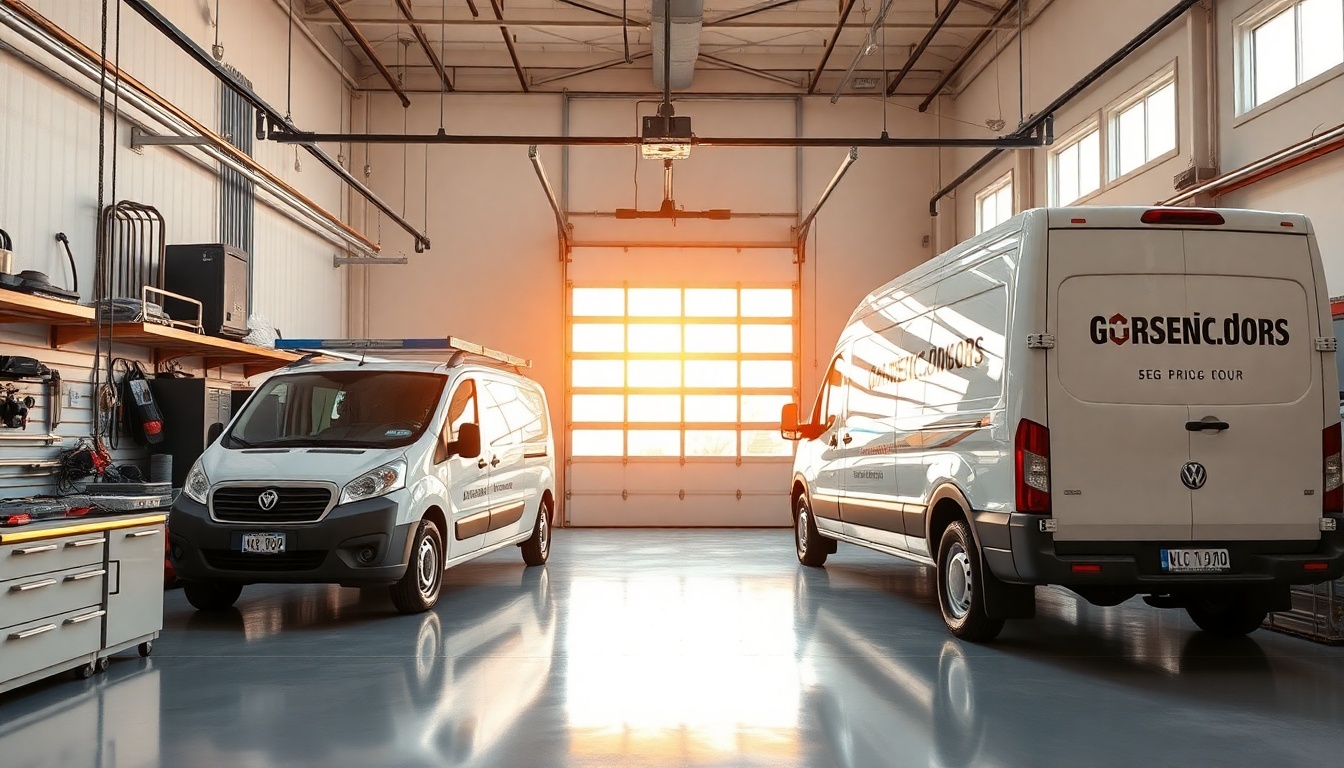 Garage Door service workspace in New Hampshire at golden hour