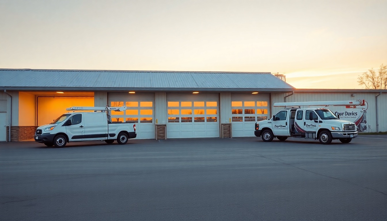 Garage Door service operation in North Dakota at golden hour