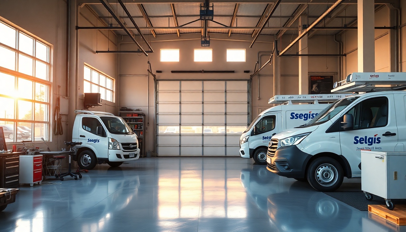 Garage Door service workspace in Oklahoma at golden hour
