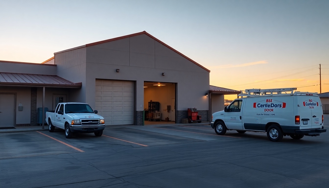 Garage Door service operation in Oklahoma at golden hour