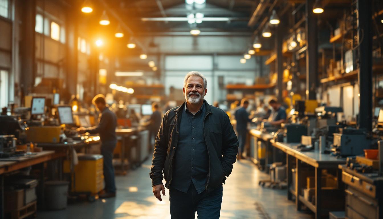 Owner of a lower middle-market service business walking through their facility at golden hour as PE consolidation accelerates across the sector