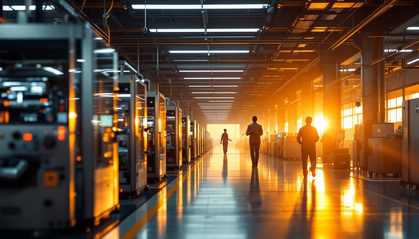 Modern U.S. manufacturing facility floor with multiple production cells &mdash; the operational profile lower middle market PE platforms actively pursue in 2026