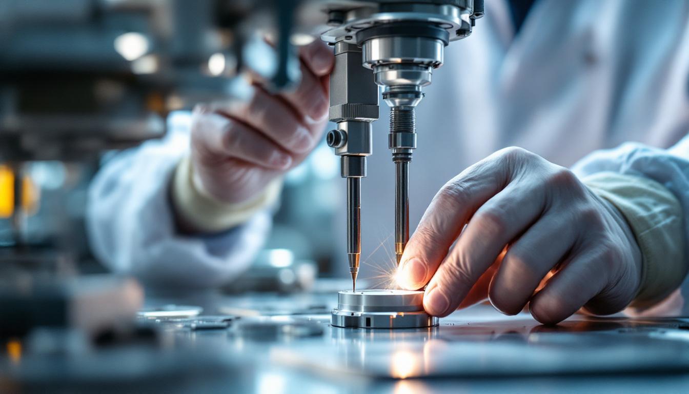 Aerospace manufacturing technician inspecting machined aluminum component &mdash; the AS9100 / Tier-1 OEM operational profile commanding 7-10x EBITDA in 2026 M&A