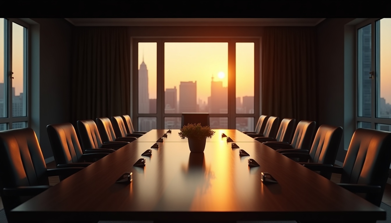 Private family-office boardroom at golden hour representing the 2026 family-office direct-acquisition landscape