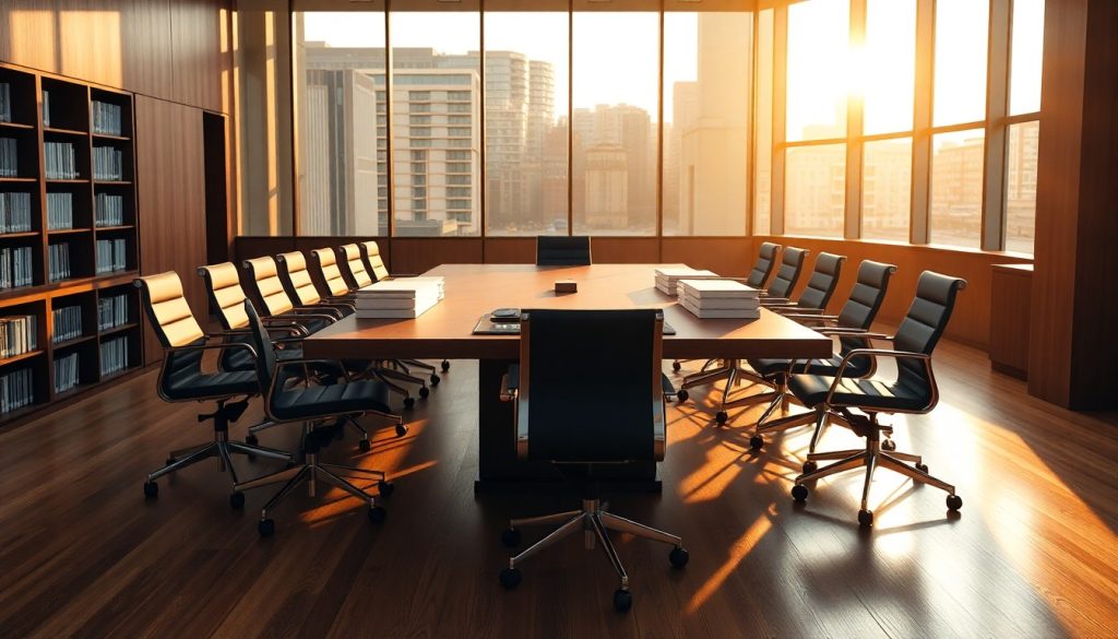 Boardroom prepared for evaluating multiple Letters of Intent in a business sale