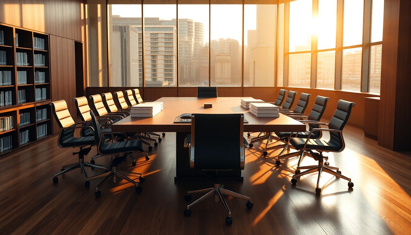 Boardroom prepared for evaluating multiple Letters of Intent in a business sale
