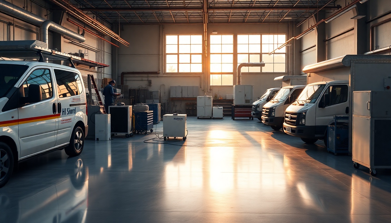 HVAC service workspace in Delaware at golden hour