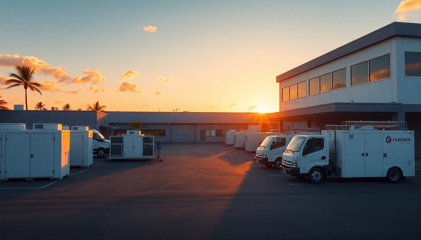 HVAC service operation in Hawaii at golden hour