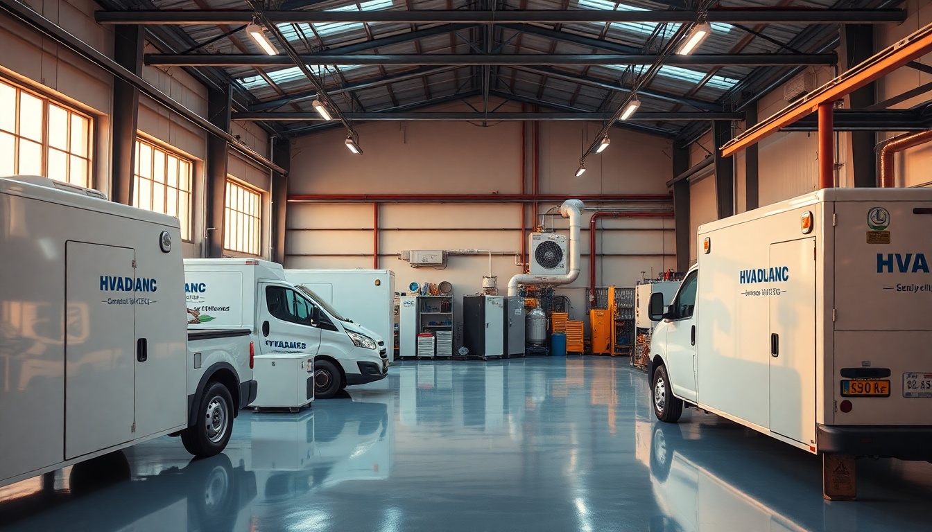HVAC service workspace in Iowa at golden hour
