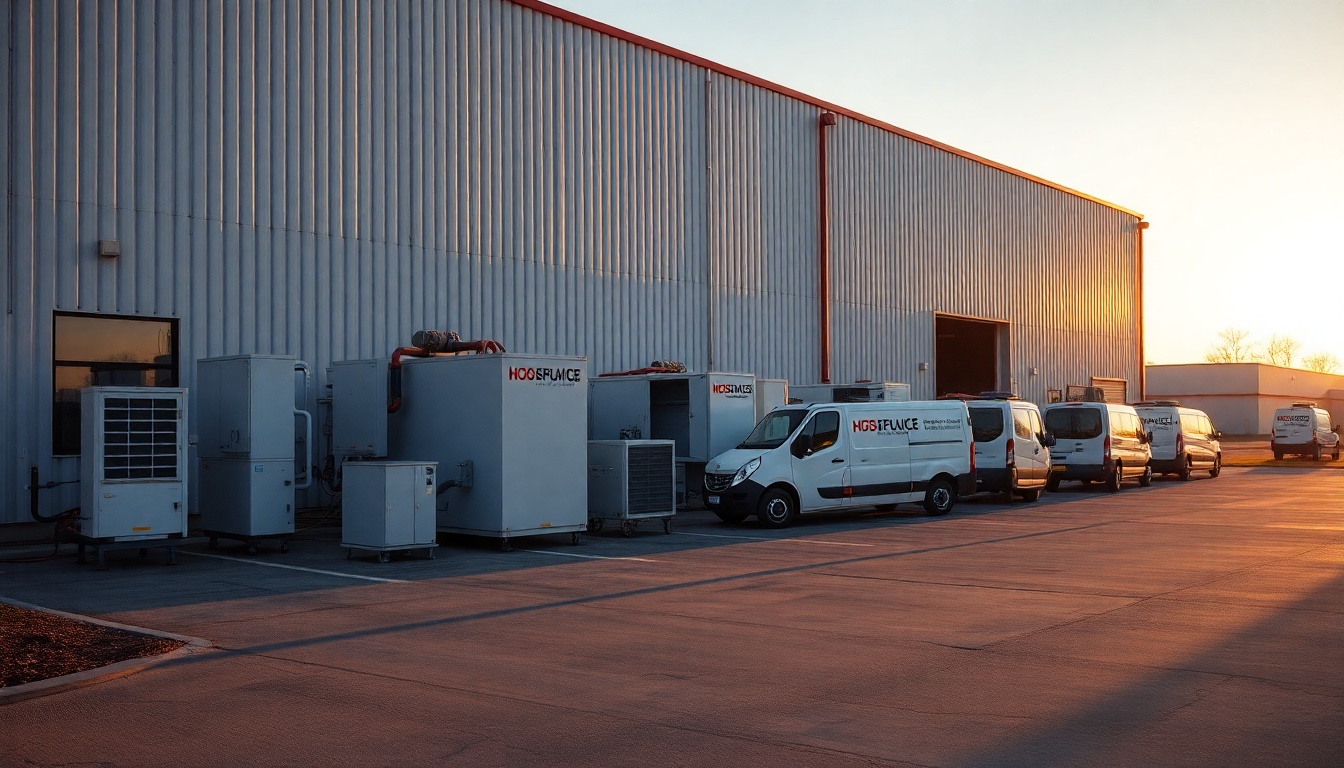 HVAC service operation in Iowa at golden hour