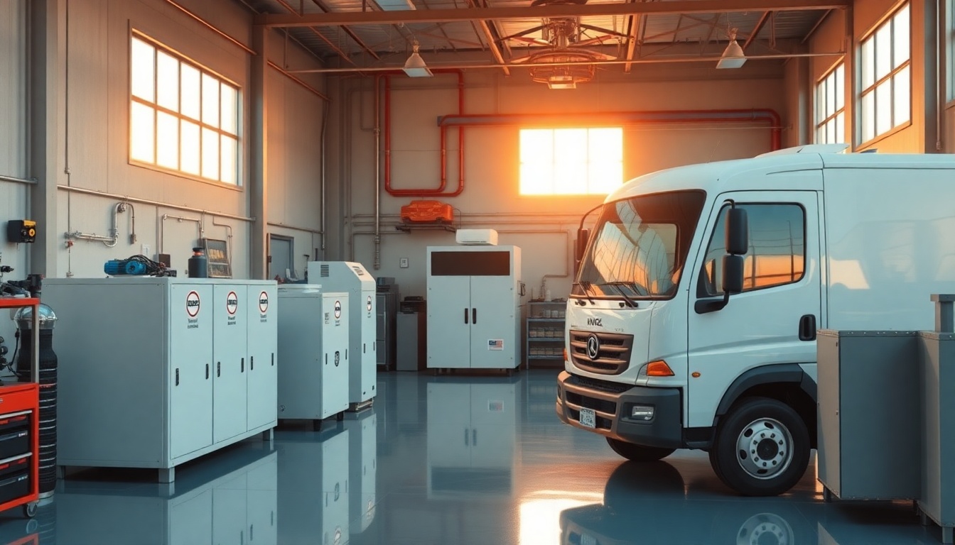HVAC service workspace in Minnesota at golden hour