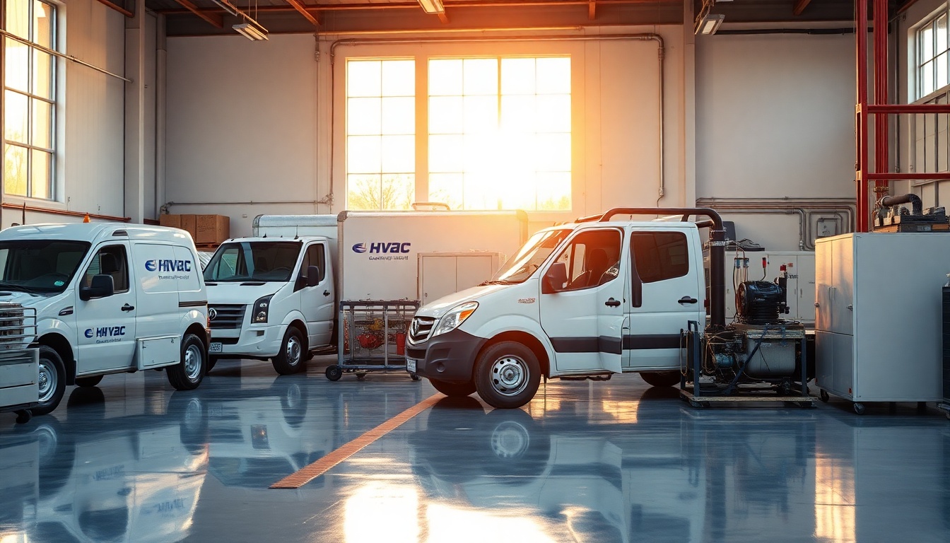 HVAC service workspace in New Hampshire at golden hour