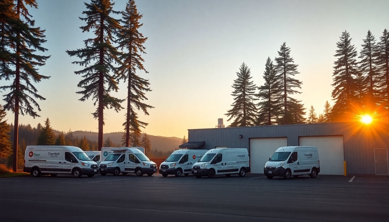 Modern HVAC service facility in Oregon Pacific Northwest at golden hour