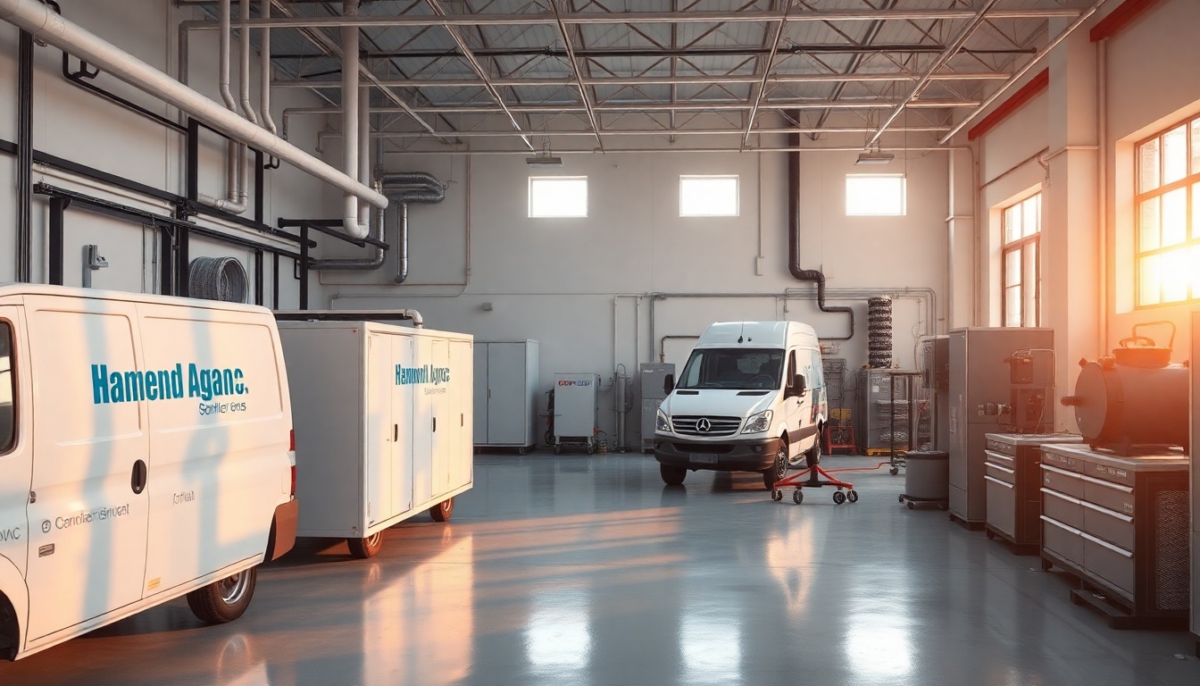 HVAC service workspace in Rhode Island at golden hour