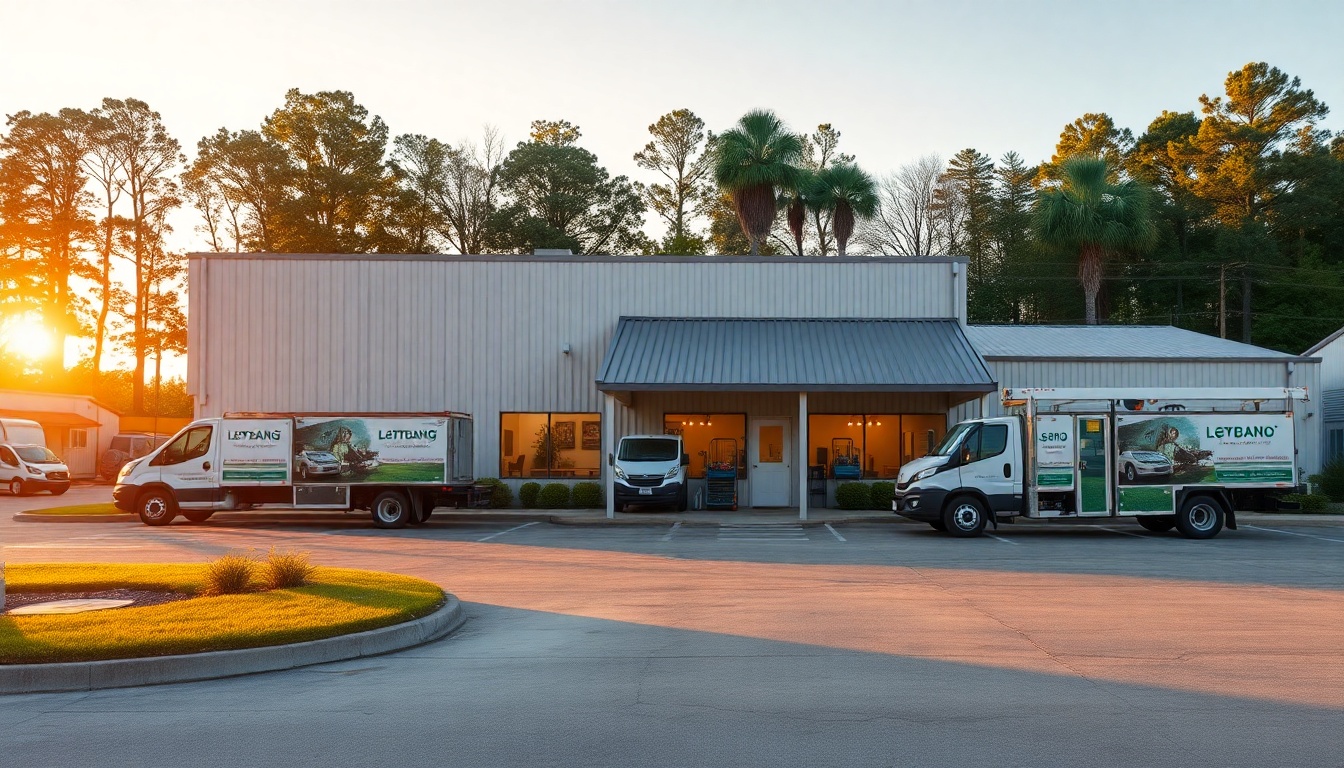 Landscaping service operation in Alabama at golden hour