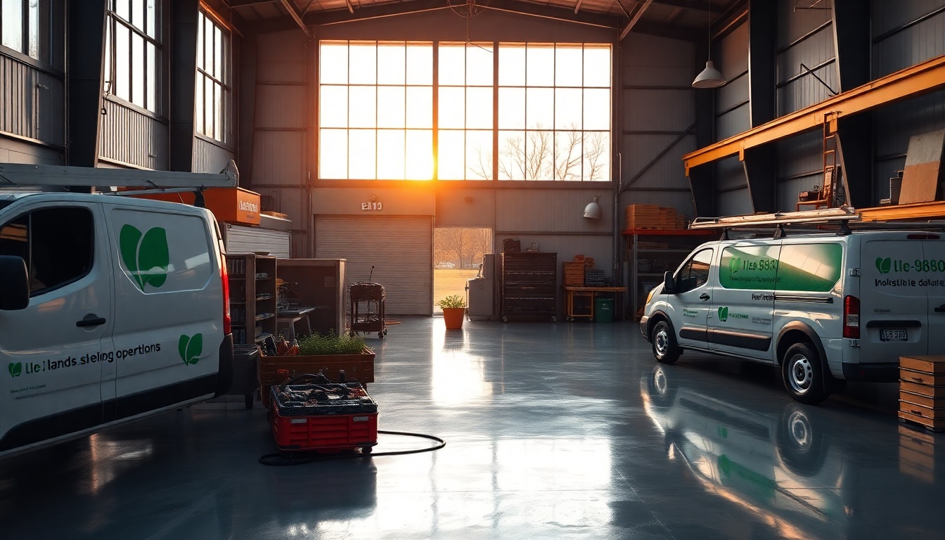 Landscaping service workspace in Arkansas at golden hour