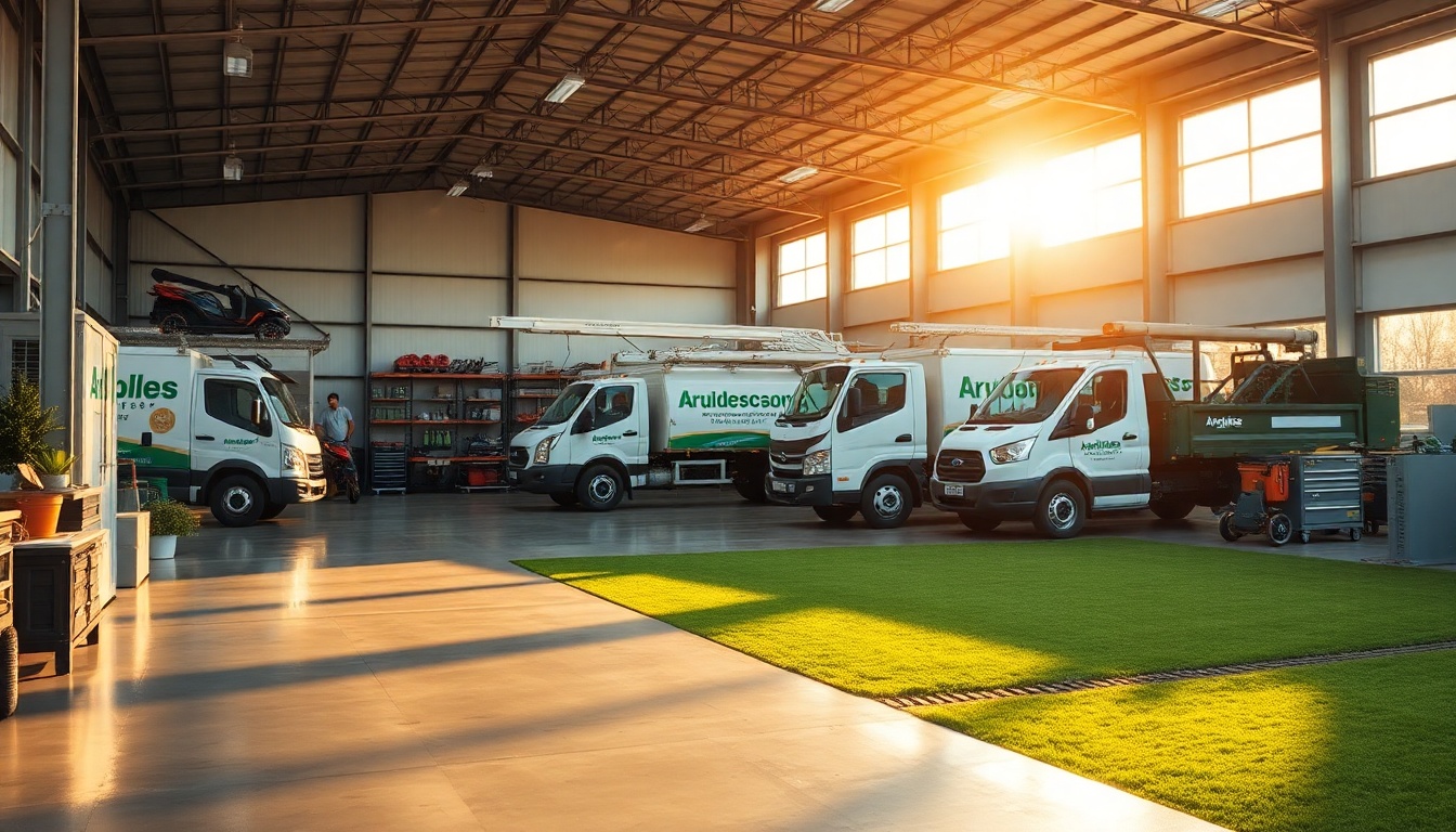 Landscaping service workspace in Connecticut at golden hour