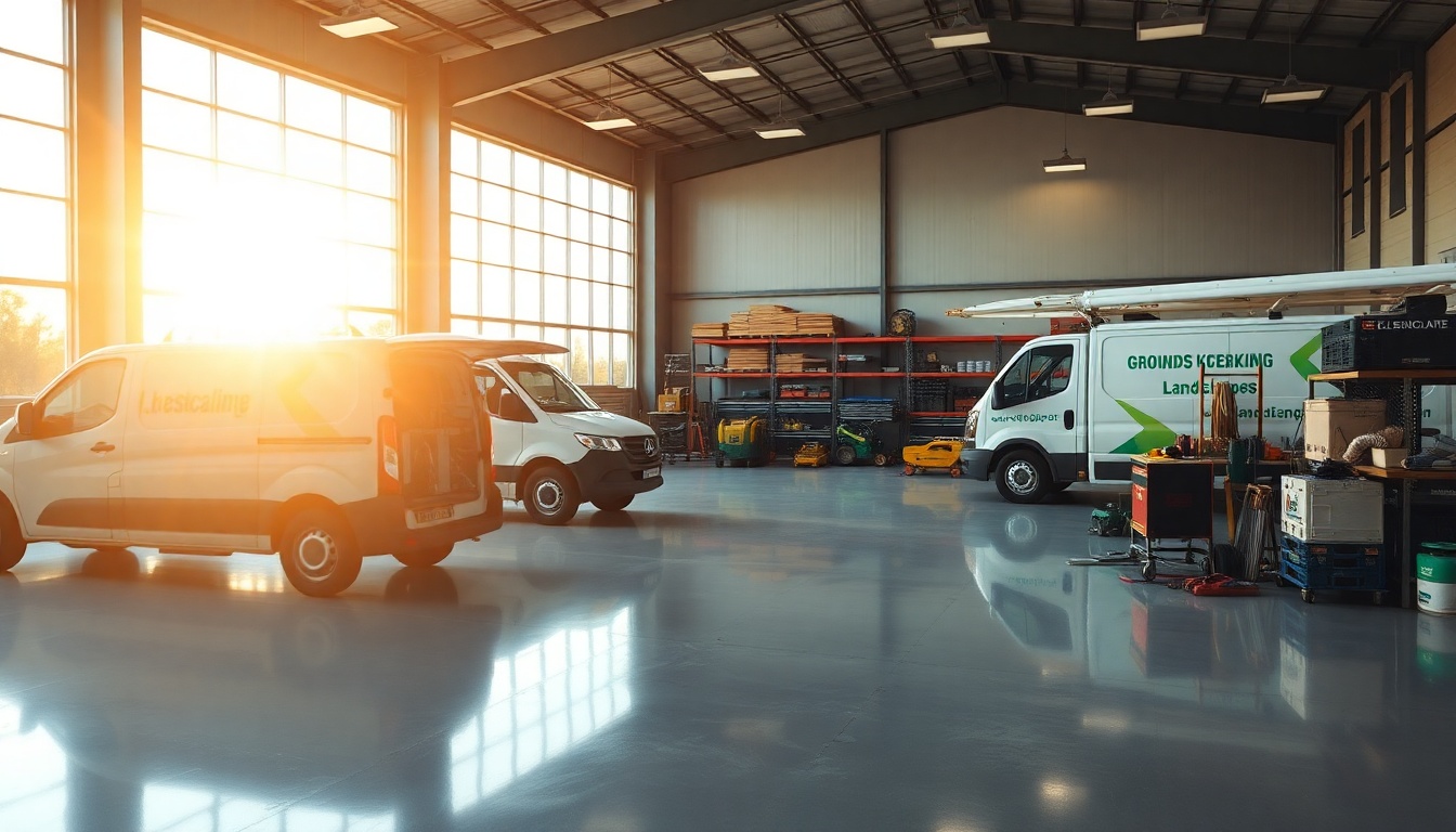 Landscaping service workspace in Indiana at golden hour