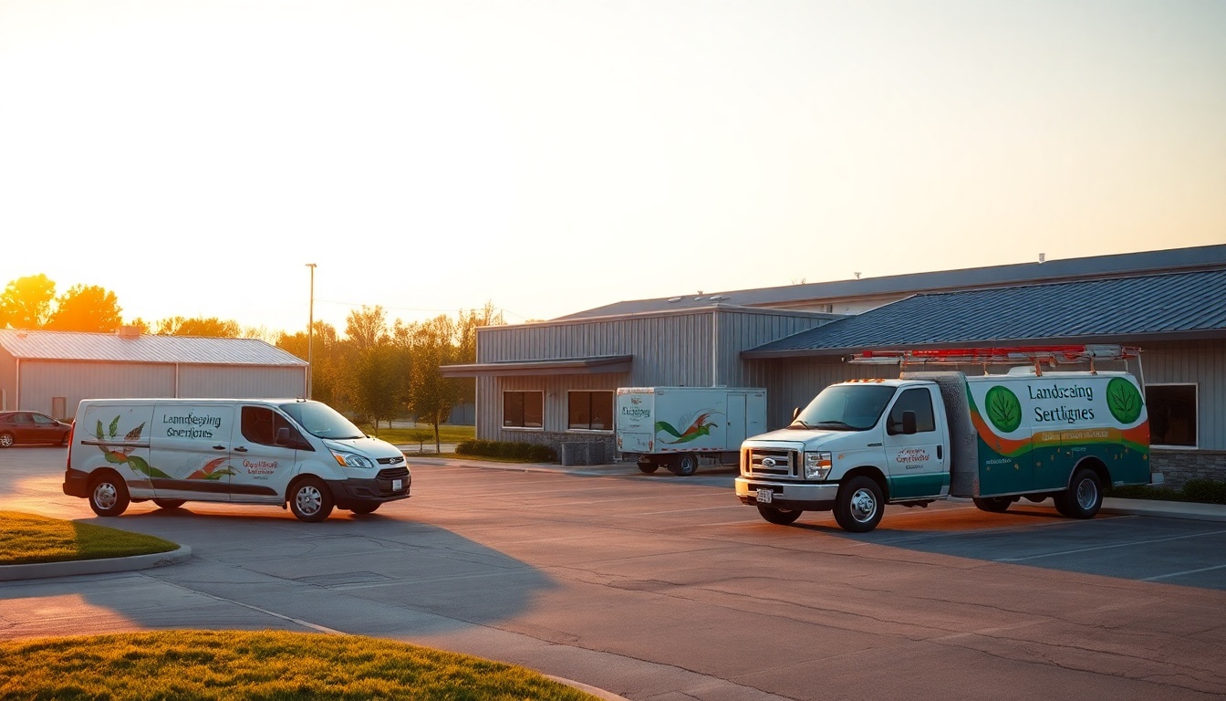 Landscaping service operation in Iowa at golden hour