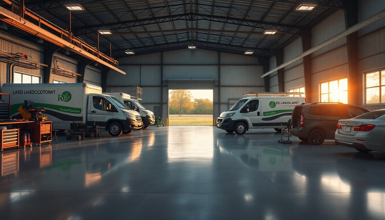 Landscaping service workspace in Kansas at golden hour