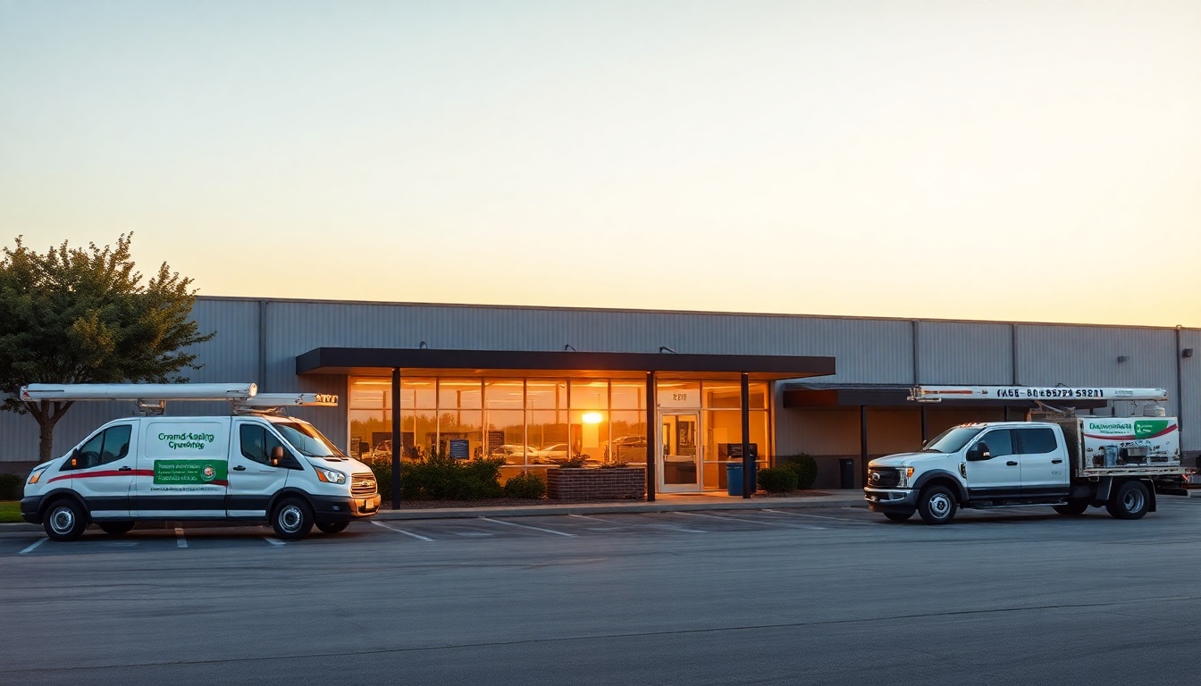 Landscaping service operation in Kansas at golden hour