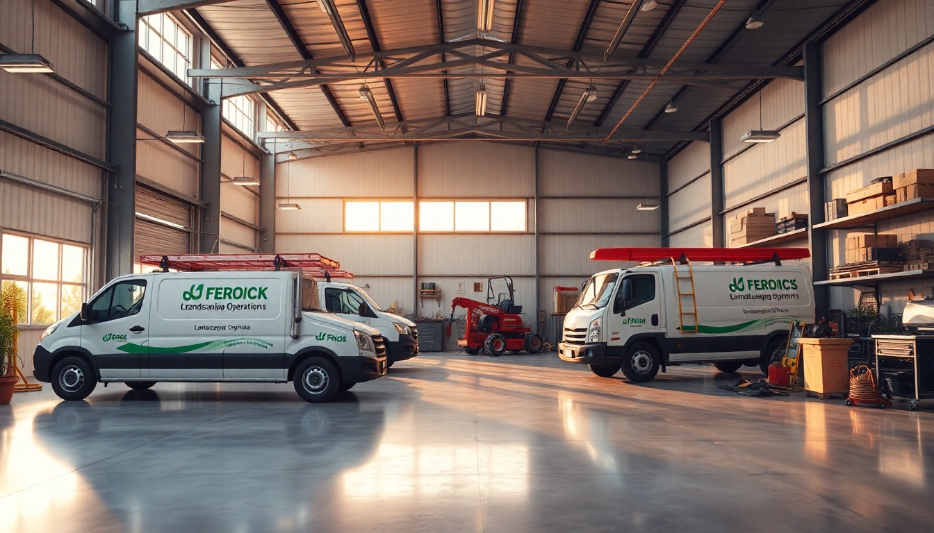 Landscaping service workspace in Kentucky at golden hour