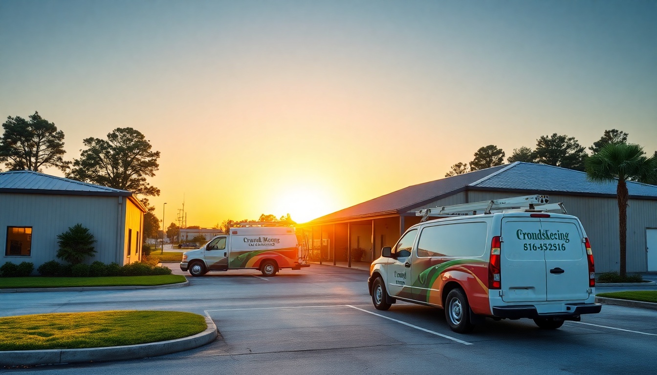 Landscaping service operation in Louisiana at golden hour