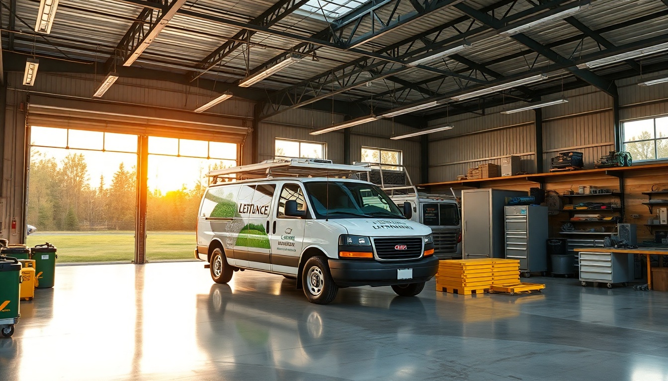 Landscaping service workspace in Maine at golden hour