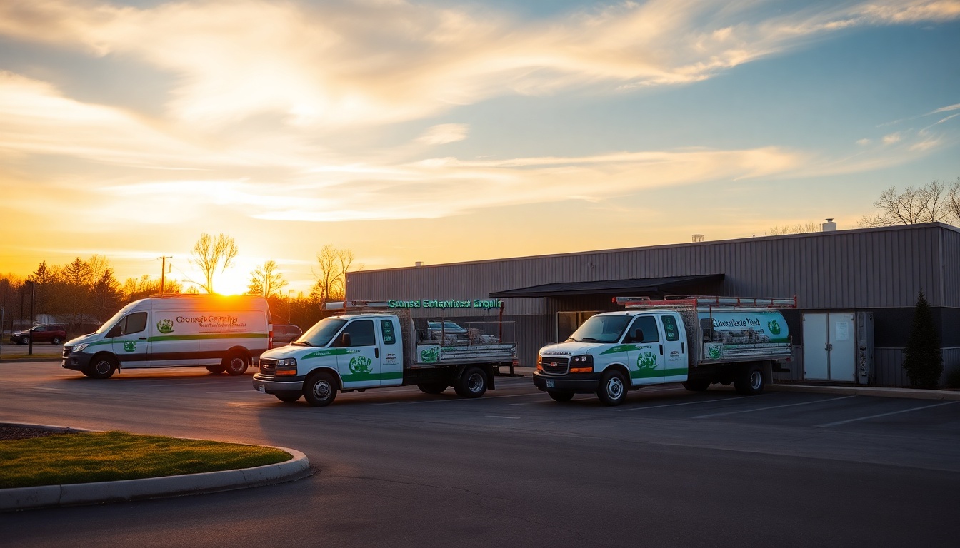 Landscaping service operation in Minnesota at golden hour