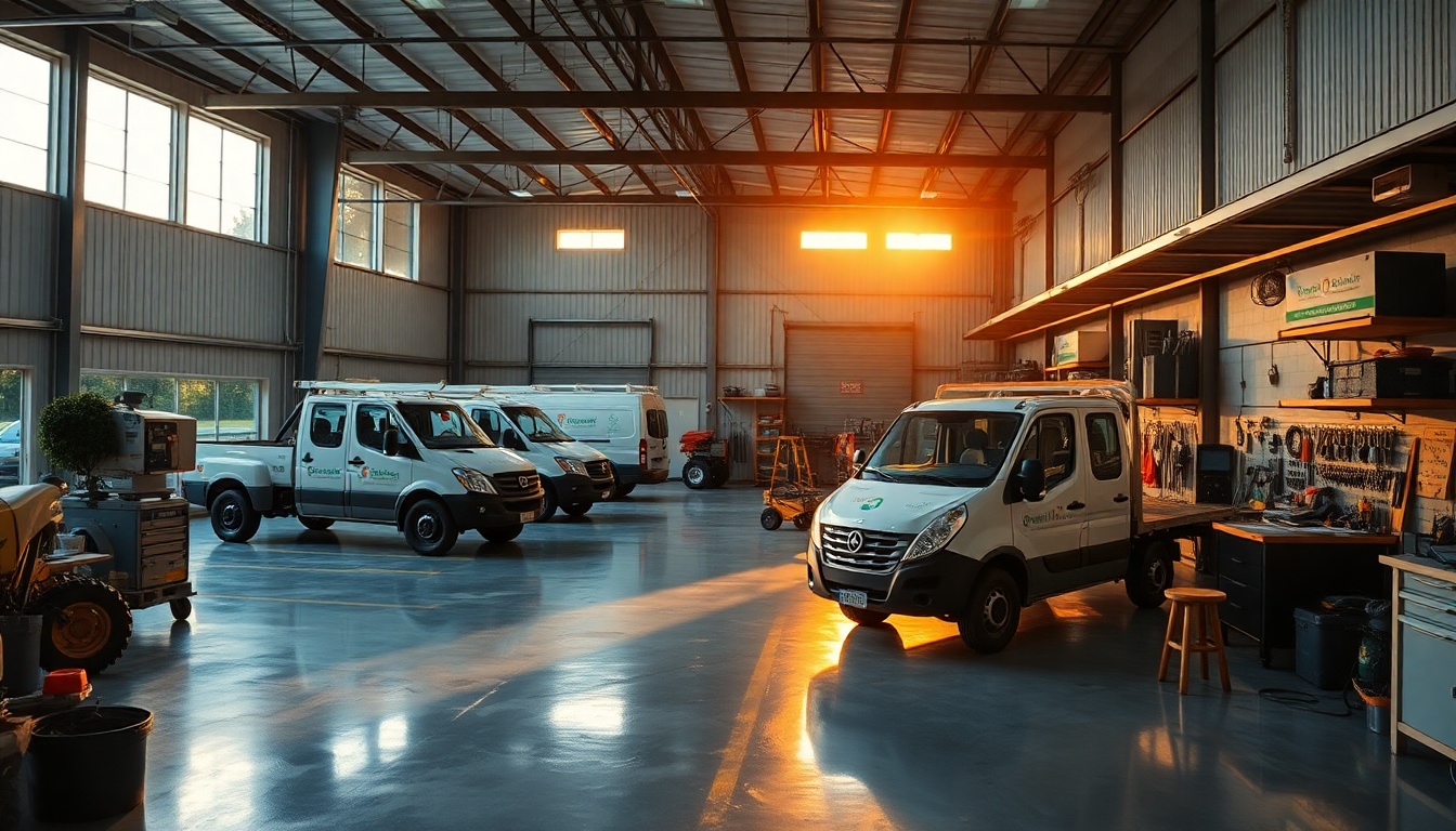 Landscaping service workspace in Missouri at golden hour
