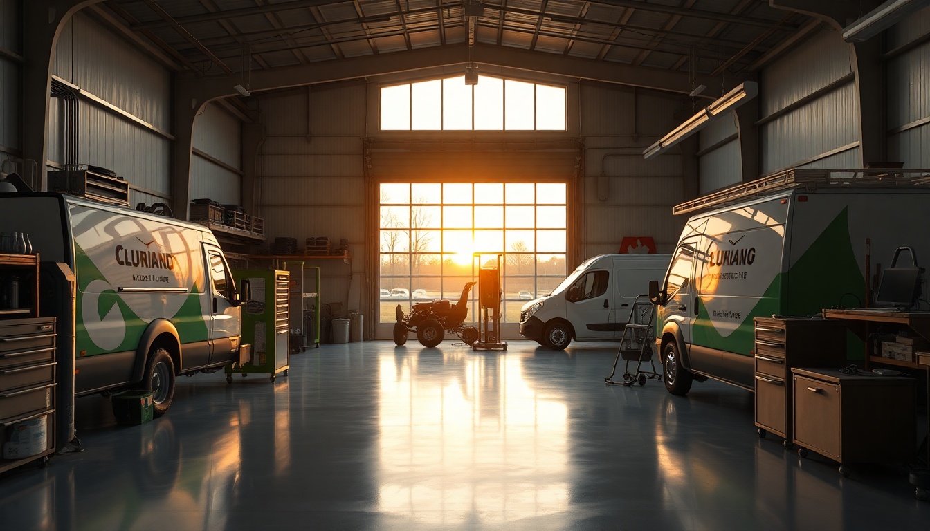 Landscaping service workspace in Nebraska at golden hour