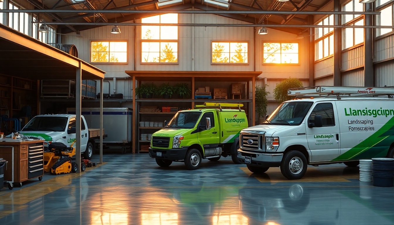 Landscaping service workspace in New Hampshire at golden hour