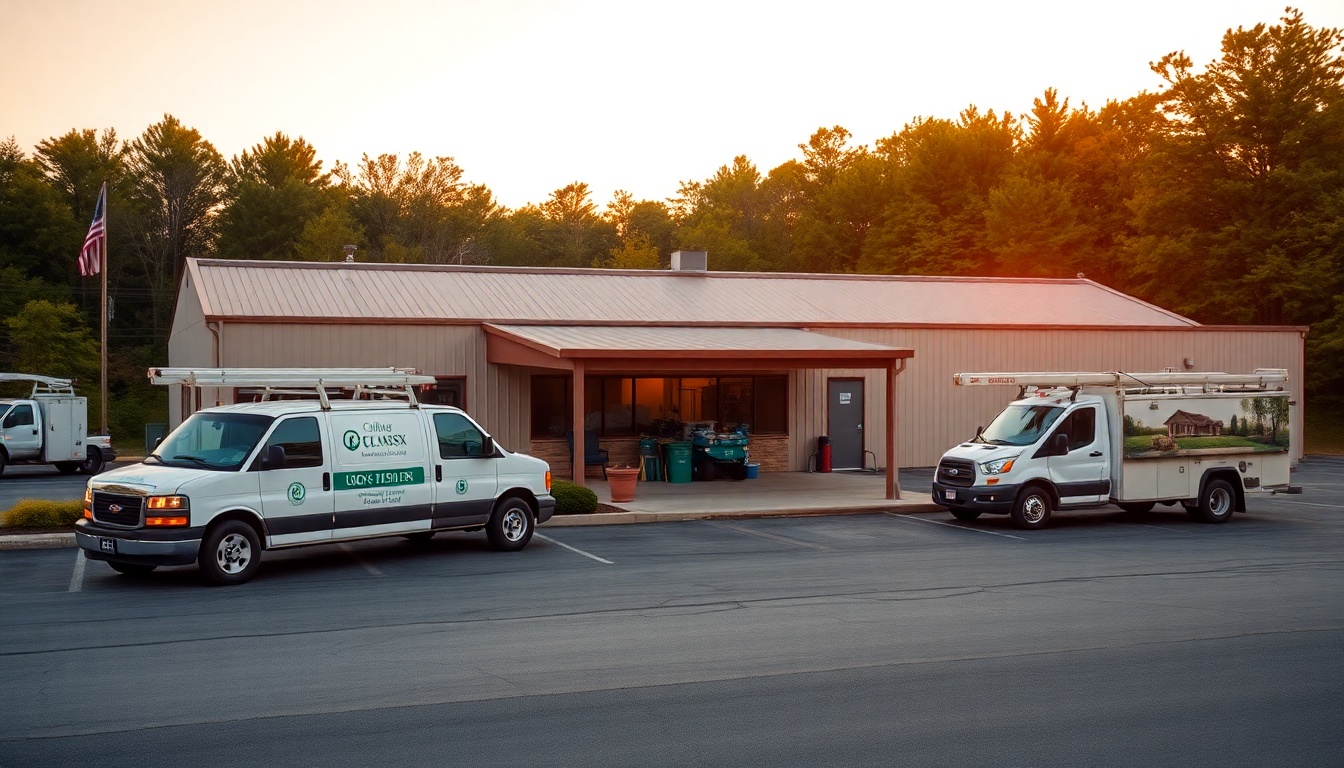 Landscaping service operation in New Hampshire at golden hour