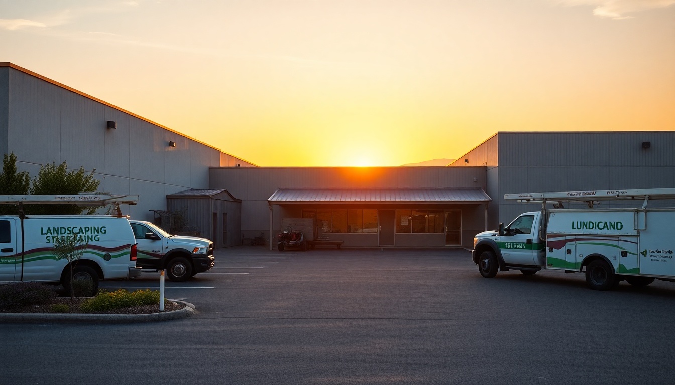 Landscaping service operation in New Mexico at golden hour