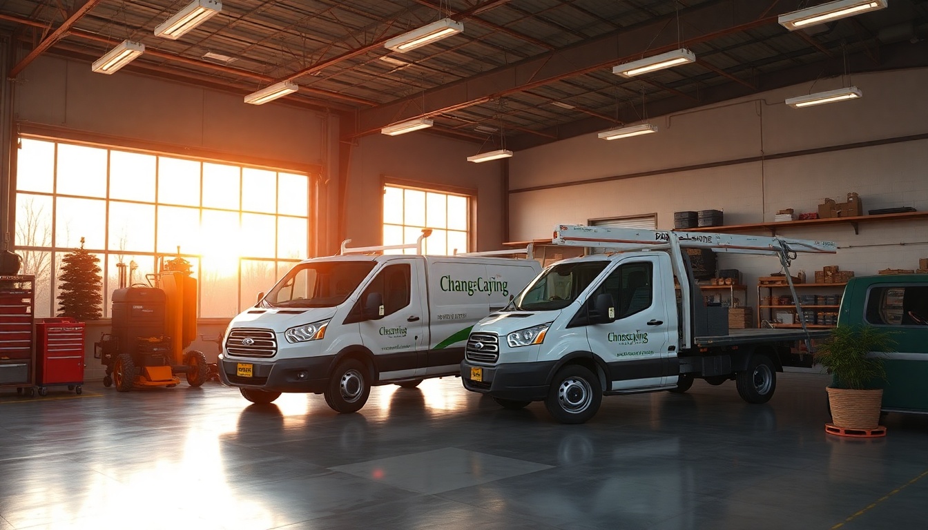 Landscaping service workspace in North Dakota at golden hour