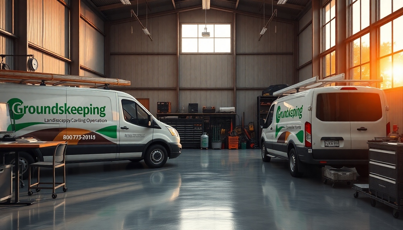Landscaping service workspace in Oklahoma at golden hour