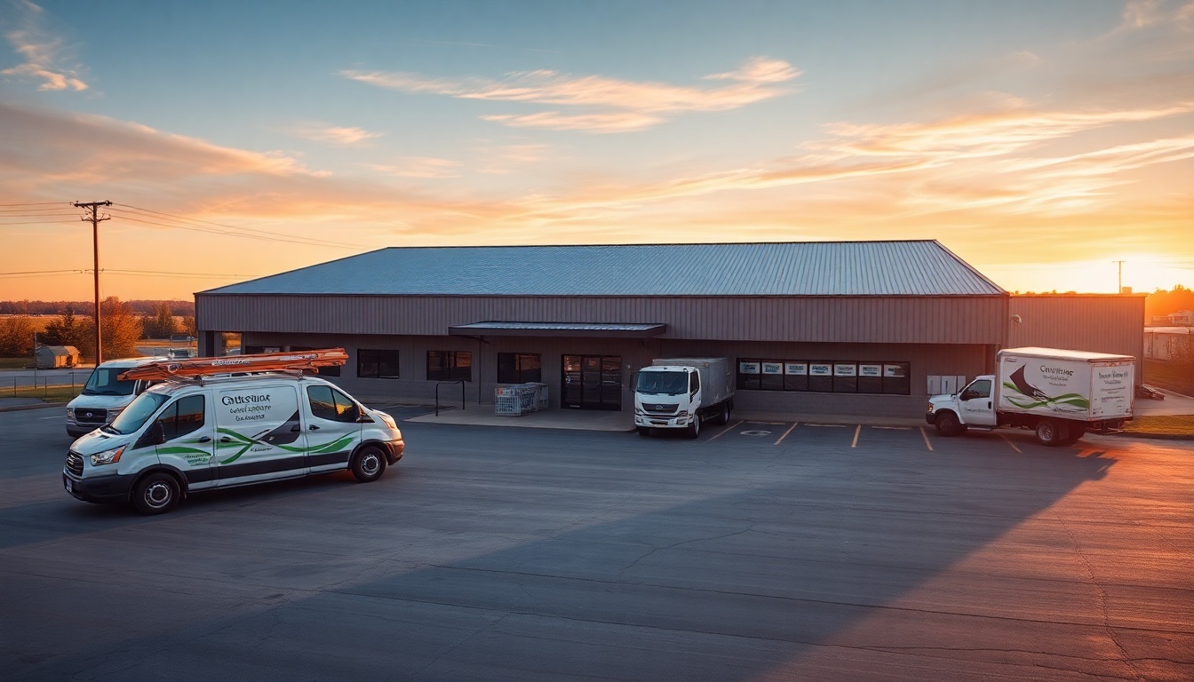 Landscaping service operation in Oklahoma at golden hour