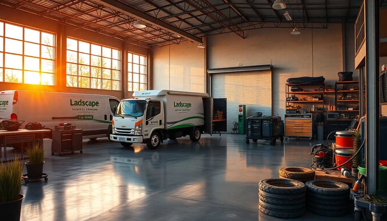 Landscaping service workspace in Utah at golden hour