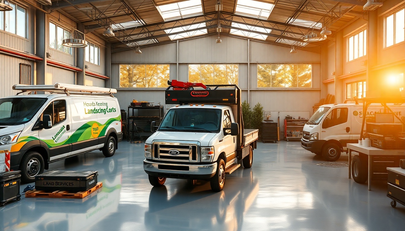 Landscaping service workspace in West Virginia at golden hour