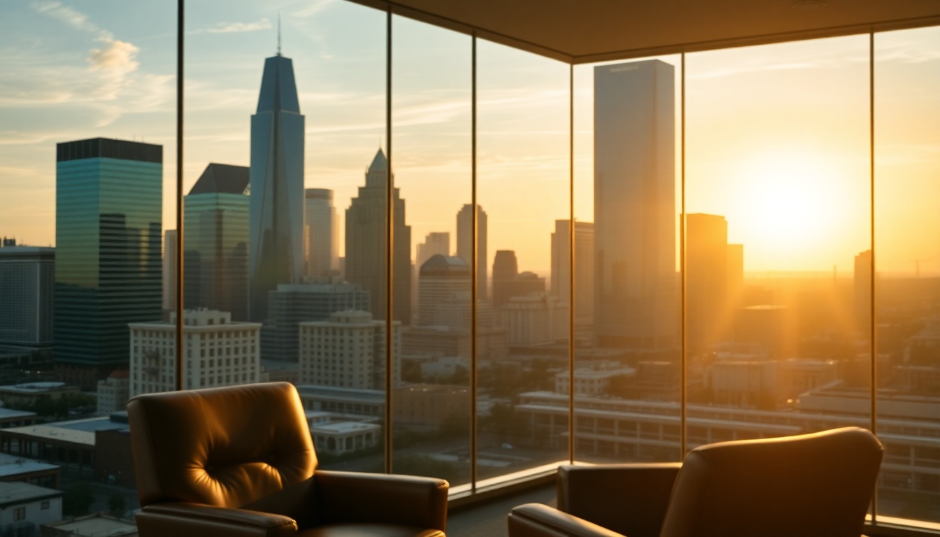 Texas skyline with Houston, Dallas, Austin and San Antonio representing the four largest M&A markets in the state